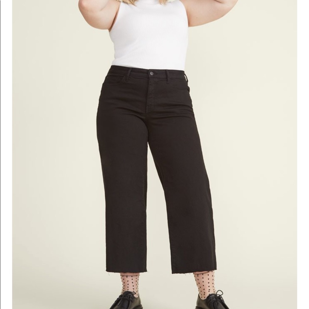 Warp and weft black stretch wide leg denim